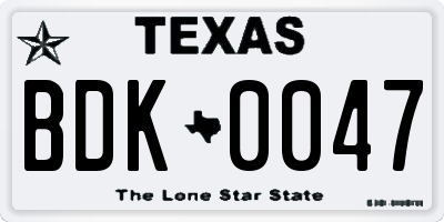 TX license plate BDK0047