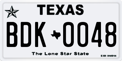 TX license plate BDK0048