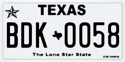 TX license plate BDK0058