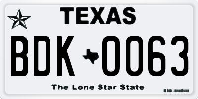 TX license plate BDK0063