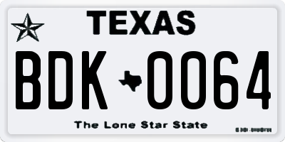 TX license plate BDK0064