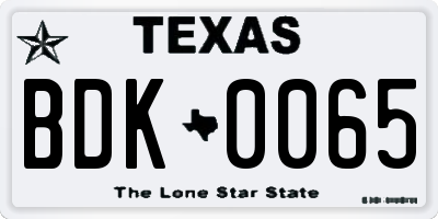 TX license plate BDK0065