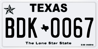 TX license plate BDK0067