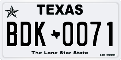 TX license plate BDK0071