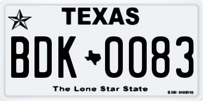 TX license plate BDK0083