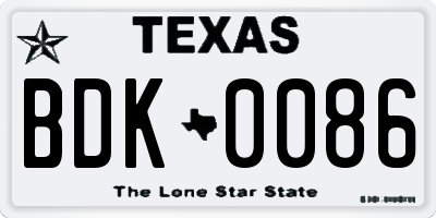 TX license plate BDK0086