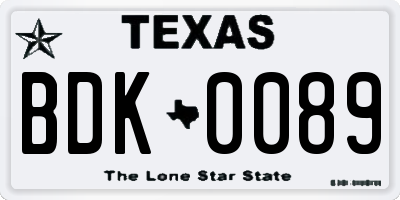 TX license plate BDK0089