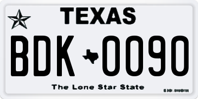 TX license plate BDK0090