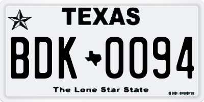 TX license plate BDK0094
