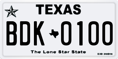 TX license plate BDK0100