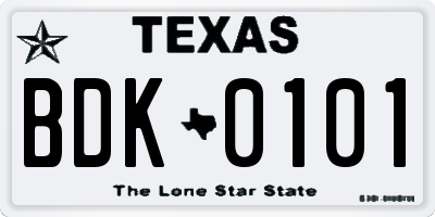 TX license plate BDK0101