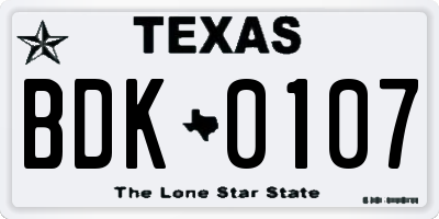 TX license plate BDK0107