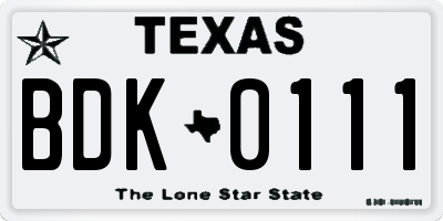 TX license plate BDK0111