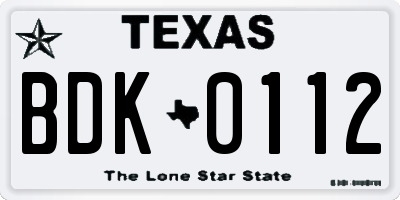 TX license plate BDK0112