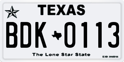 TX license plate BDK0113