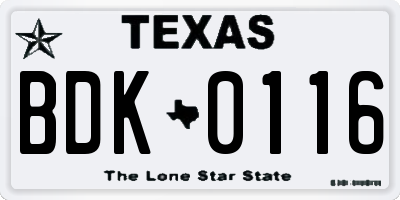 TX license plate BDK0116