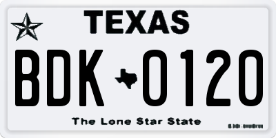 TX license plate BDK0120