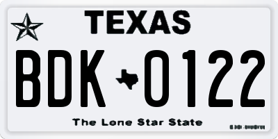 TX license plate BDK0122