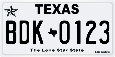 TX license plate BDK0123