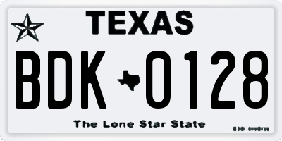 TX license plate BDK0128