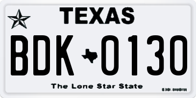 TX license plate BDK0130