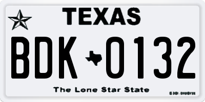 TX license plate BDK0132