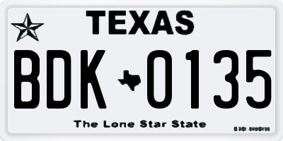 TX license plate BDK0135