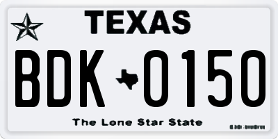 TX license plate BDK0150