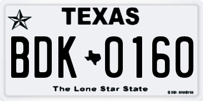 TX license plate BDK0160