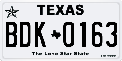 TX license plate BDK0163