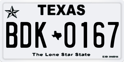 TX license plate BDK0167