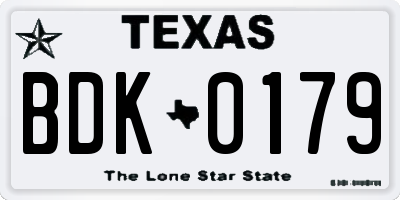TX license plate BDK0179