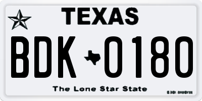 TX license plate BDK0180