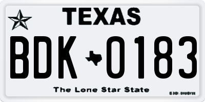 TX license plate BDK0183