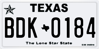 TX license plate BDK0184