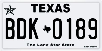 TX license plate BDK0189