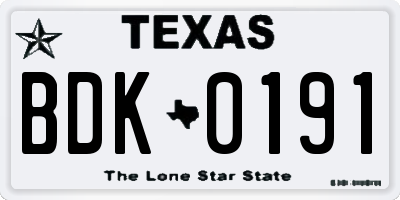 TX license plate BDK0191
