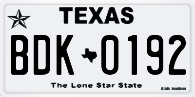 TX license plate BDK0192