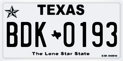 TX license plate BDK0193