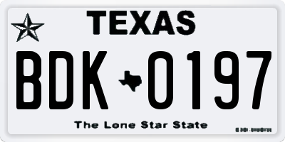 TX license plate BDK0197