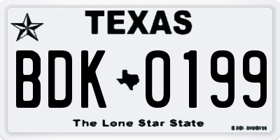 TX license plate BDK0199