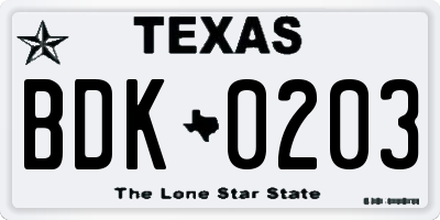 TX license plate BDK0203