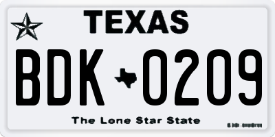 TX license plate BDK0209