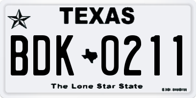 TX license plate BDK0211
