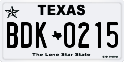TX license plate BDK0215