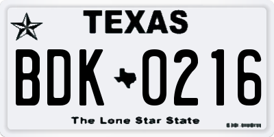 TX license plate BDK0216