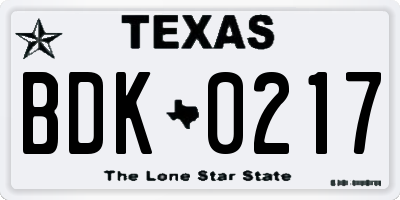 TX license plate BDK0217