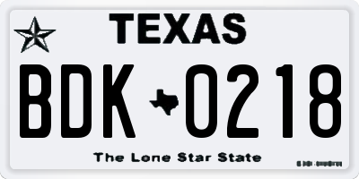 TX license plate BDK0218