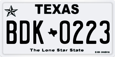 TX license plate BDK0223