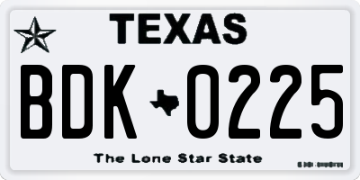 TX license plate BDK0225